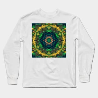 Psychedelic Hippie Flower Green Blue Orange and Yellow Long Sleeve T-Shirt